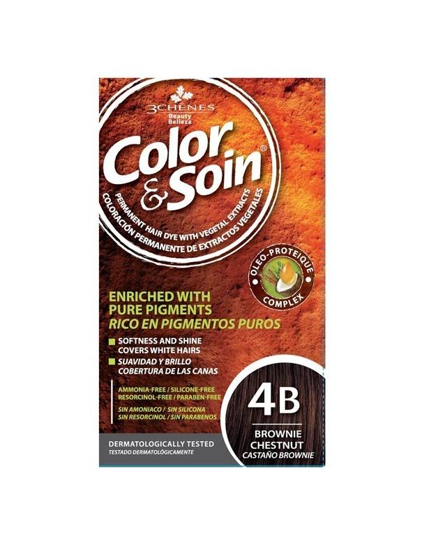COLOR & SOIN Kit de coloration capillaire naturelle sans ammoniaque - Châtain 4B