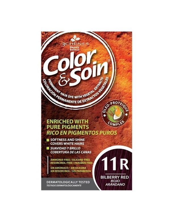 COLOR & SOIN Kit de coloration capillaire naturelle sans ammoniaque - 11R Rouge myrtille
