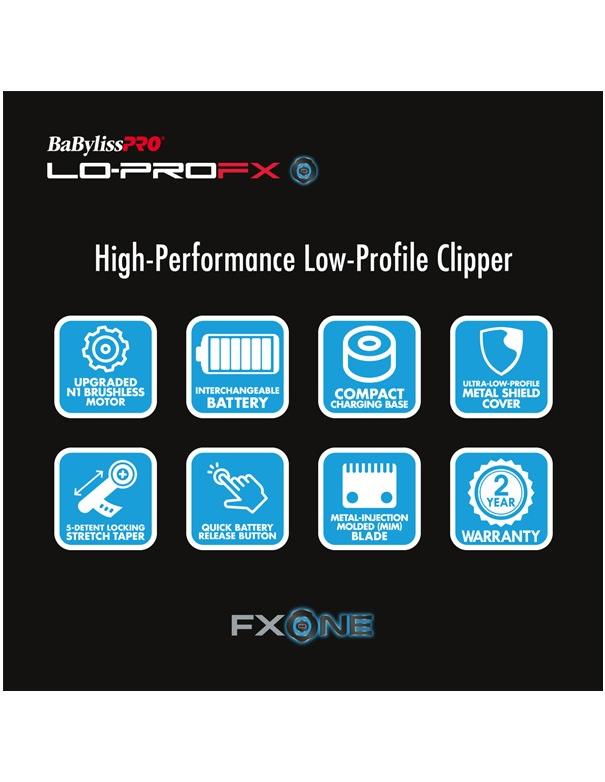 Tondeuse à cheveux BabylissPro Fxone Lo-profx haute performance à profil bas, argentée