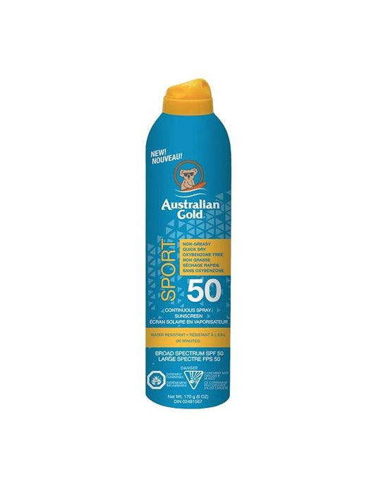 Crème solaire sport en spray continu Australian Gold SPF 50 - 170 g