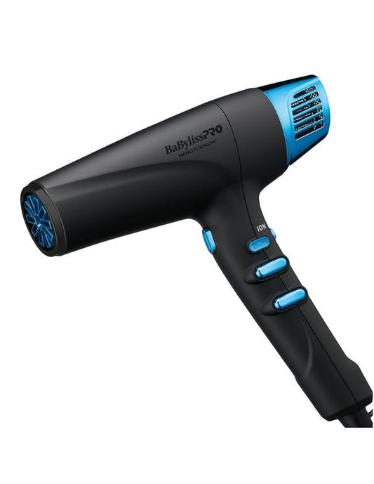 Sèche-cheveux BabylissPro Nano Titanium Dual Ionic haute vitesse, bleu nuit