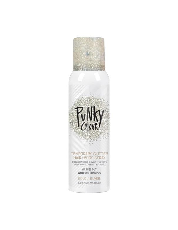 Spray pailleté temporaire pour cheveux et corps Punky Colour, or et argent, 100 g