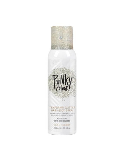Spray pailleté temporaire pour cheveux et corps Punky Colour, or et argent, 100 g