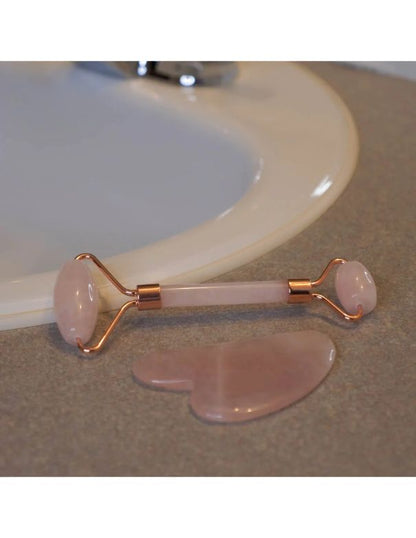 Ensemble rouleau facial et Gua Sha Relaxus en quartz rose